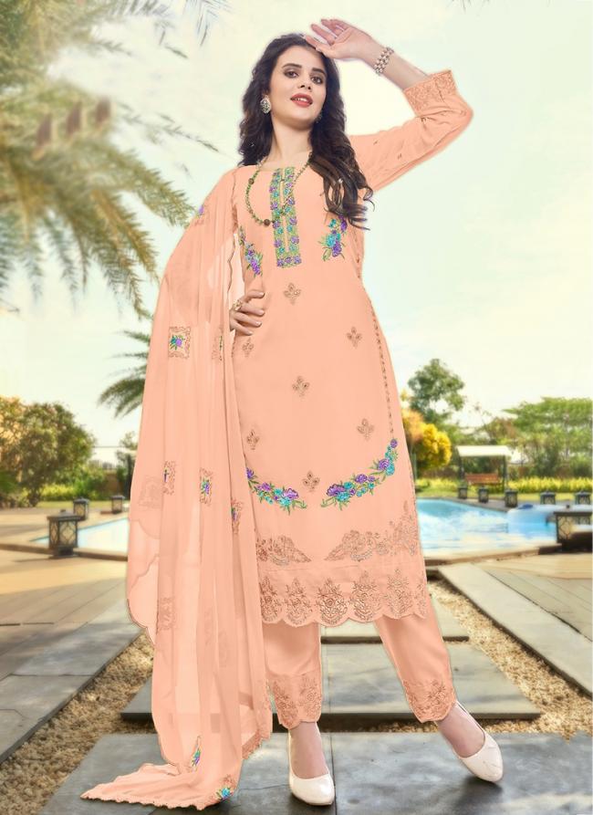 Georgette Peach Pink Eid Wear Embroidery Work Pakistani Suit